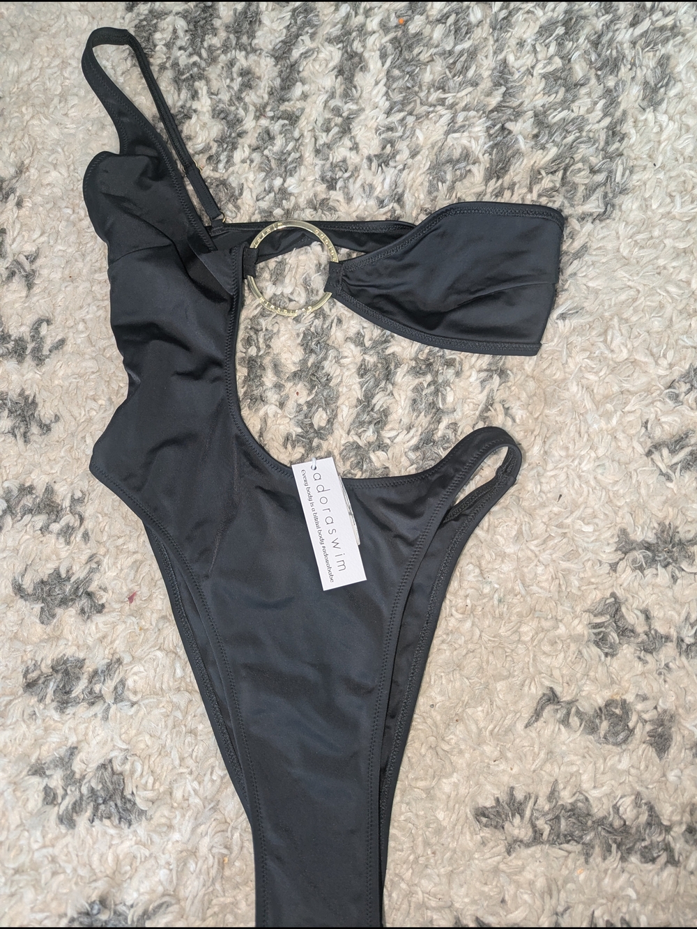 ADORA Black One-Piece Swimsuit with Gold Ring Accent